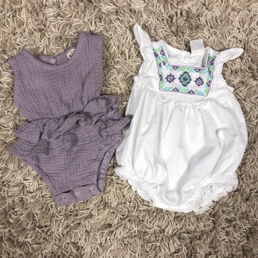 Ruffled Muslin onsie and Detailed bubble romper
